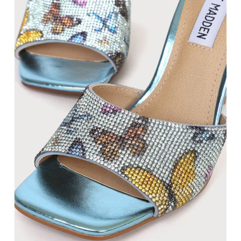 Blue Metallic and Rhinestone Butterfly Steve Madden Heels